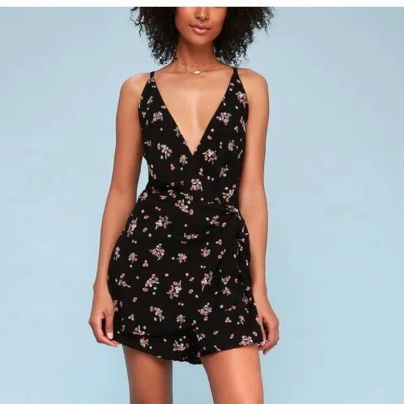 Free People Tango at Night Floral Faux Wrap Skirt Romper w Pockets - Picture 2 of 13
